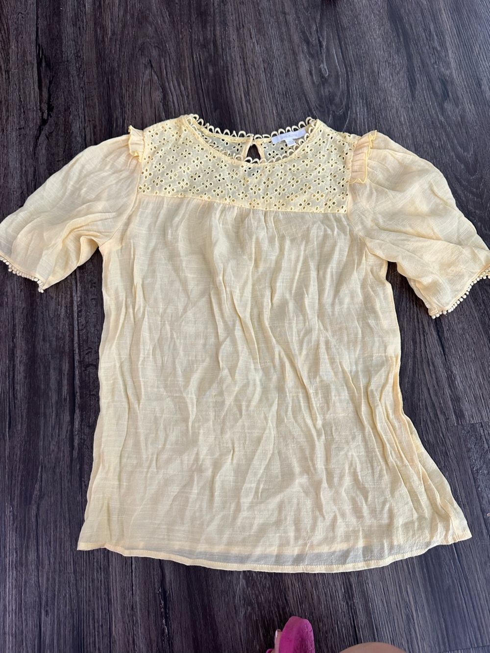 Soft Yellow Eyelet Yoke Women's Blouse